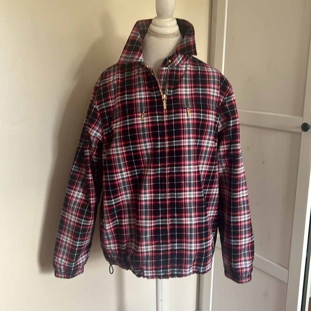 Catalina Classic Preppy Lightweight Plaid Windbreaker Gold Zipper Jacket Size L
